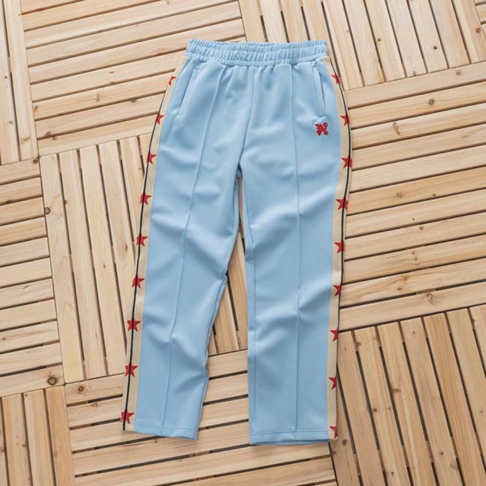 Palm Angels Side Star Print Blue Casual Pants